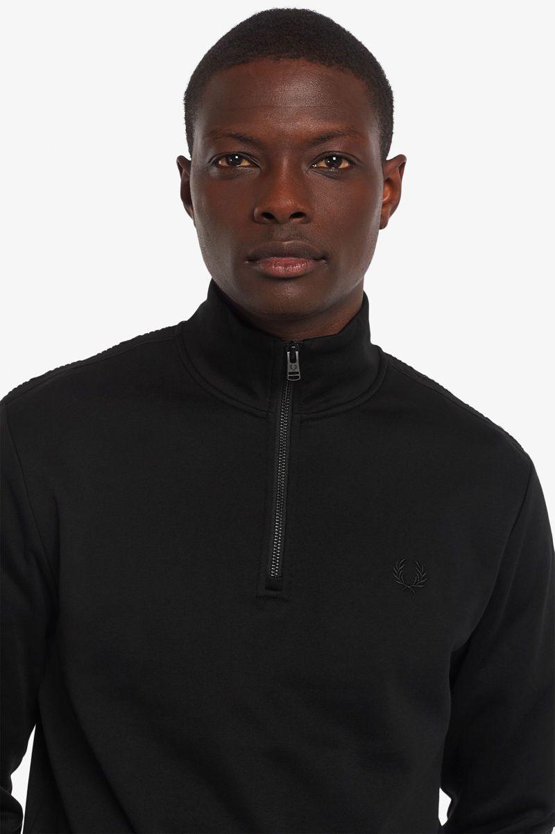 Black Fred Perry Tonal Tape Half Zip Men's Sweatshirts | PH 1620ILHS